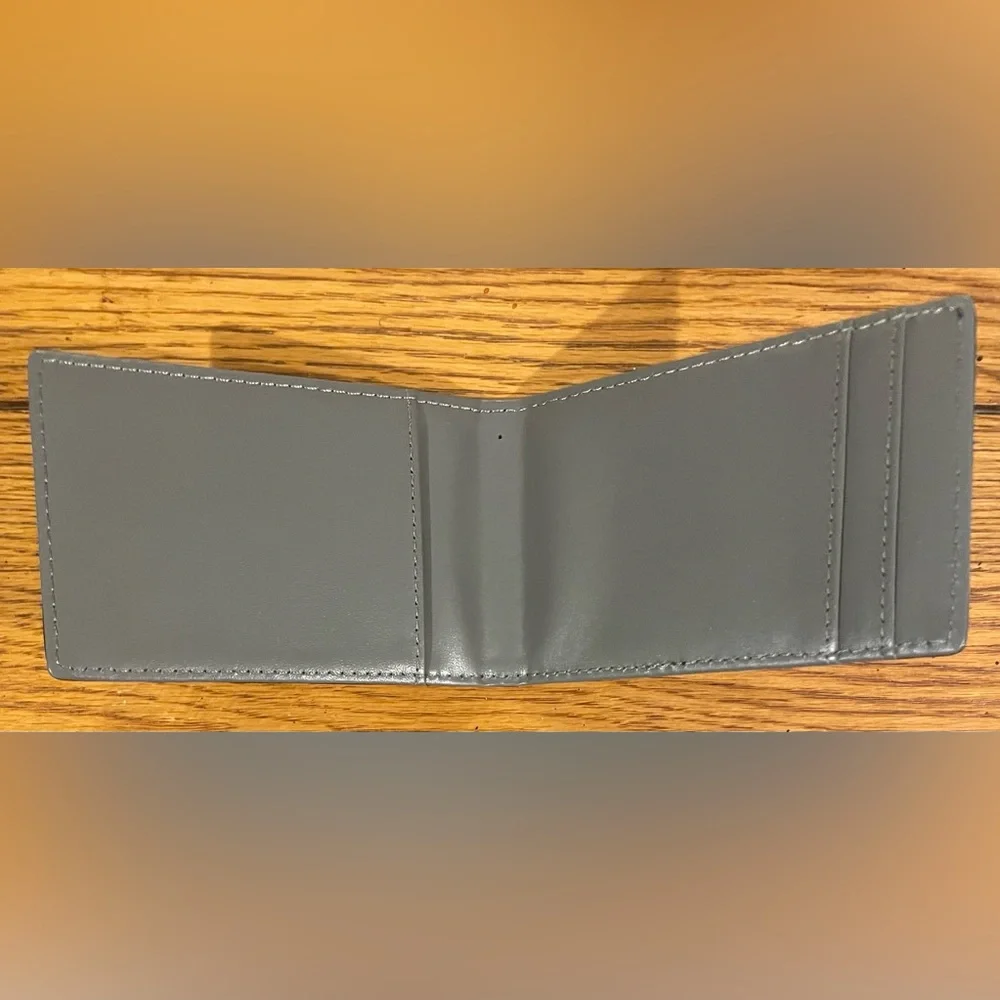 Forrest & Harold leather wallet, black/grey, folded 4.25 X 2.75 inches